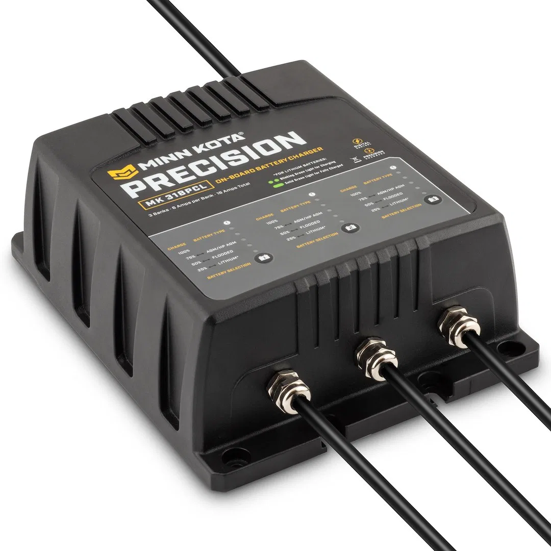 1833181 – MINN KOTA Battery Charger, For 12 Volt Flooded Lead Acid/ 12 Volt AGM/ 12 Volt Lithium LiFePO4 On-Board 3-B...